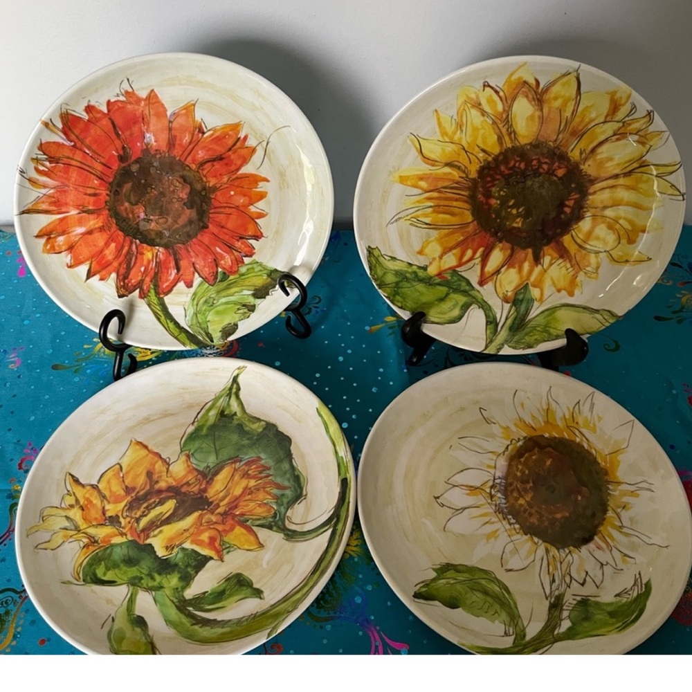 Set of 4 Sunflower Themed Melamine Plates